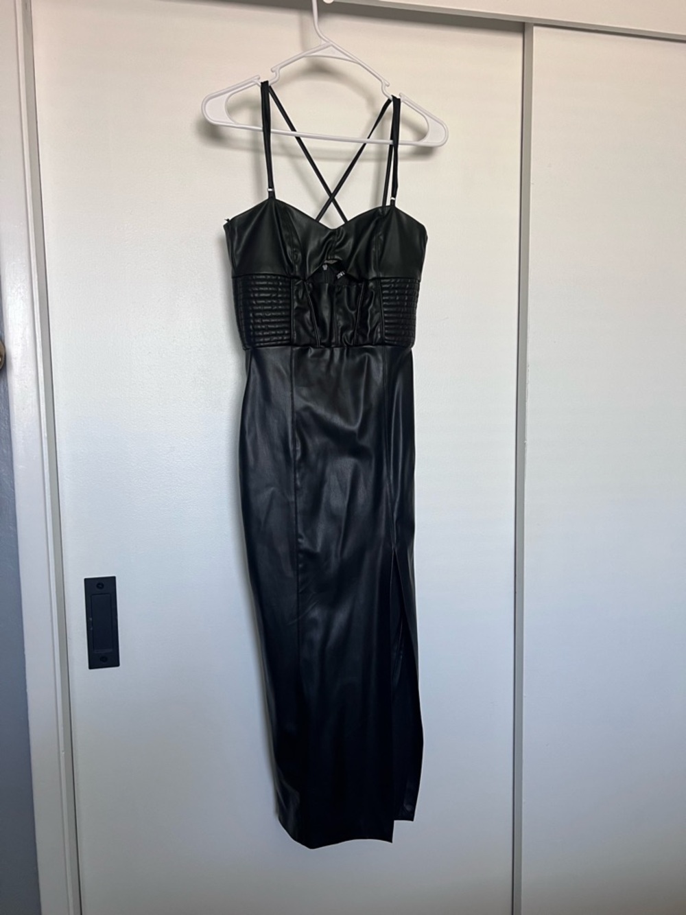 Zara Black Faux Leather Maxi Dress with Strappy Back